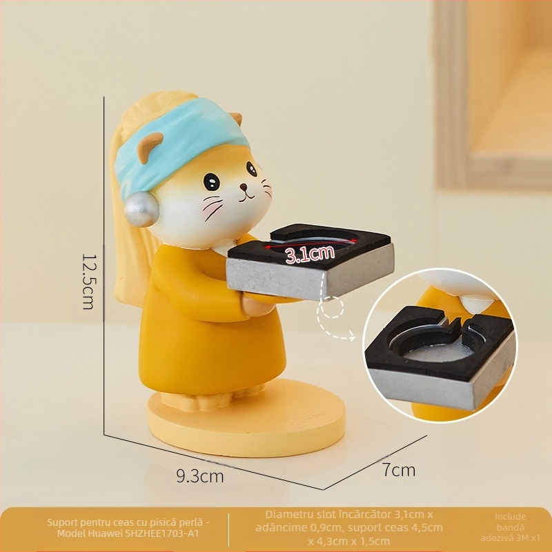 Drăguț Creative Pearl Cat Watch Suport de încărcare Tavă Huawei Noptieră Home Desktop Practic Cadou Decorativ