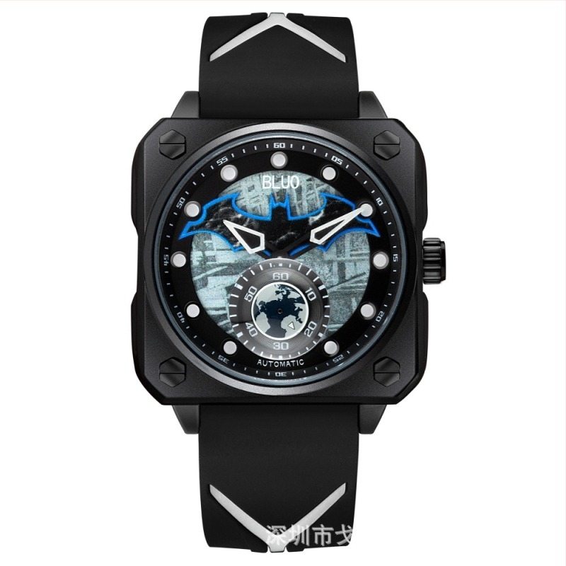 Ceas mecanic complet automat pentru băieți, albastru Batman, ceas de alergare casual, sport, la modă, creativ, pentru fete