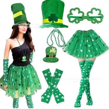 Costum transfrontalier de Ziua Sfântului Patrick, machiaj de festival irlandez, recuzită pentru costume, spectacol de trifoi, accesorii pentru costume