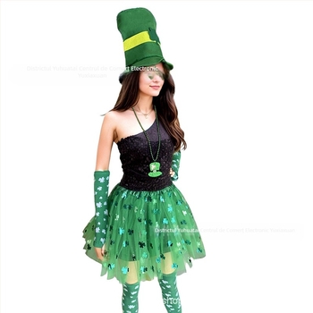 Costum transfrontalier de Ziua Sfântului Patrick, machiaj de festival irlandez, recuzită pentru costume, spectacol de trifoi, accesorii pentru costume
