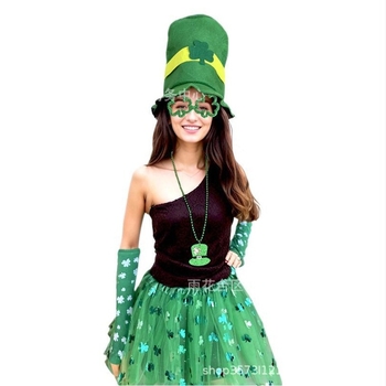 Costum transfrontalier de Ziua Sfântului Patrick, machiaj de festival irlandez, recuzită pentru costume, spectacol de trifoi, accesorii pentru costume