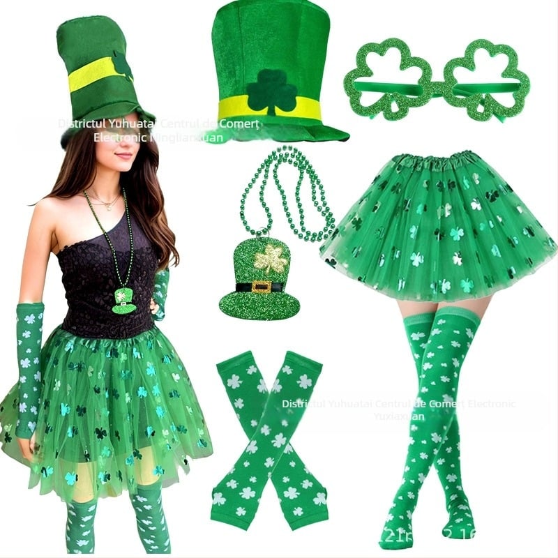 Costum transfrontalier de Ziua Sfântului Patrick, machiaj de festival irlandez, recuzită pentru costume, spectacol de trifoi, accesorii pentru costume