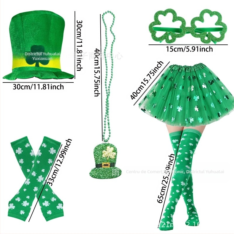 Costum transfrontalier de Ziua Sfântului Patrick, machiaj de festival irlandez, recuzită pentru costume, spectacol de trifoi, accesorii pentru costume