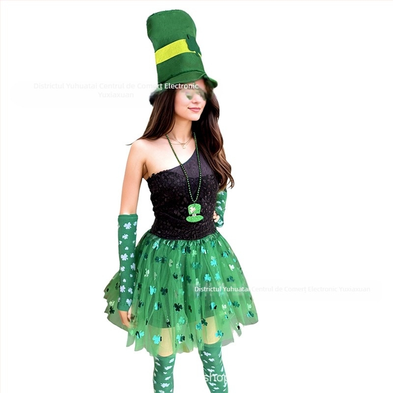 Costum transfrontalier de Ziua Sfântului Patrick, machiaj de festival irlandez, recuzită pentru costume, spectacol de trifoi, accesorii pentru costume