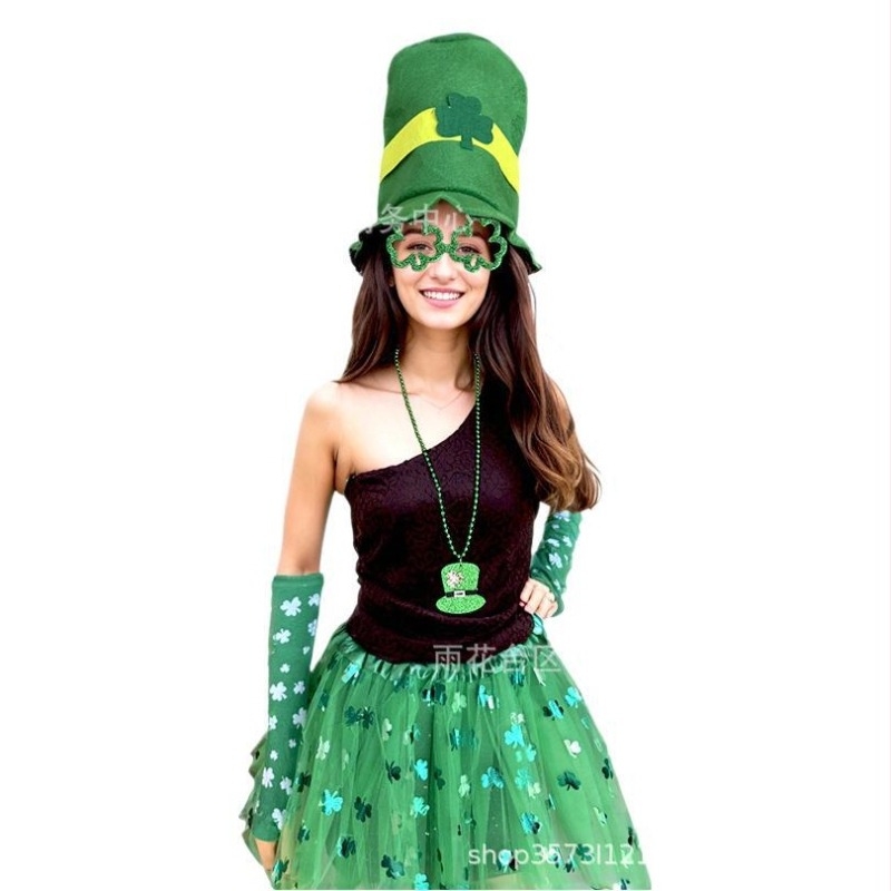 Costum transfrontalier de Ziua Sfântului Patrick, machiaj de festival irlandez, recuzită pentru costume, spectacol de trifoi, accesorii pentru costume