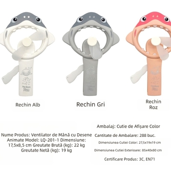 Evantai de mână cu desene animate drăguț transfrontalier, rechin, portabil, evantai mini portabil de vară