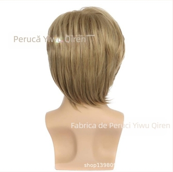 Peruci Qiren din fabrică, noi, pentru bărbați, păr auriu scurt, păr pentru bărbați, breton oblic parțial, păr scurt, accesoriu de păr pentru bărbați, en-gros