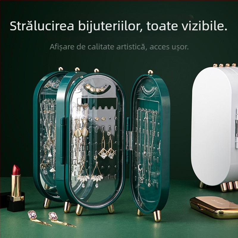 Cutie de bijuterii de birou de lux, proiectată manual, ușoară, cutie de depozitare pentru cercei, cercei, bijuterii, cutie de bijuterii multistrat rezistentă la praf