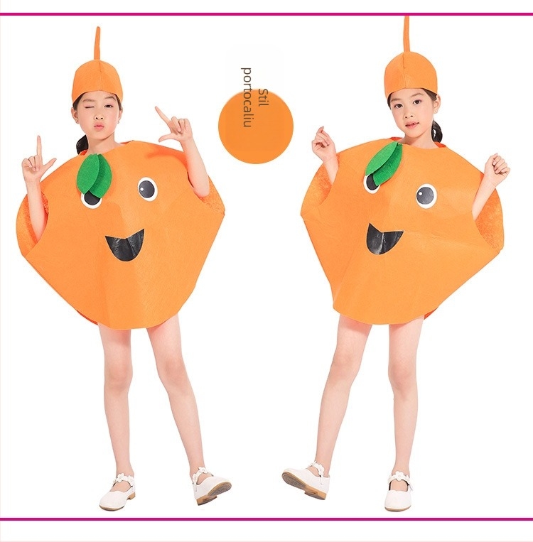 Costum de fructe pentru copii, legume, grădiniță, spectacol de modă ecologic, Halloween, dovleac, costum de scenă
