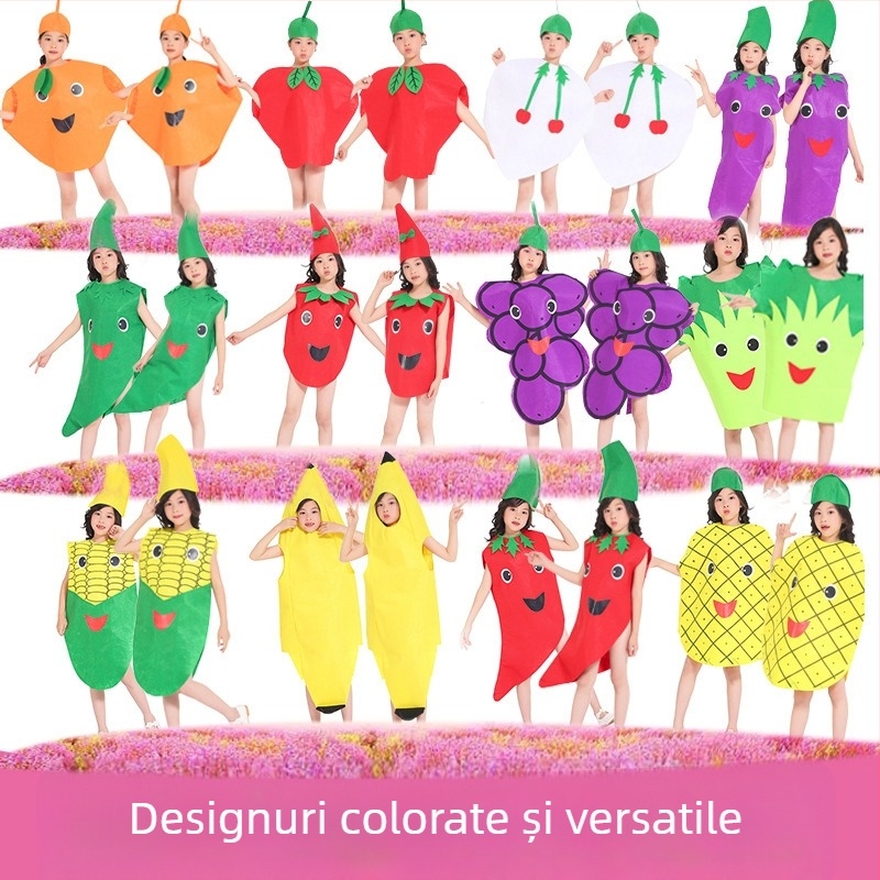 Costum de fructe pentru copii, legume, grădiniță, spectacol de modă ecologic, Halloween, dovleac, costum de scenă