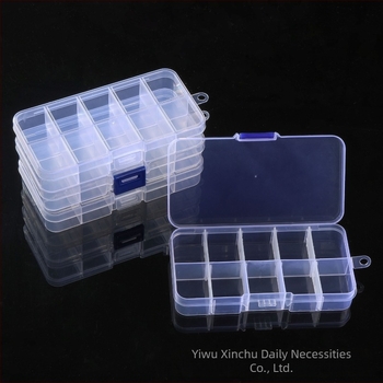 Cutie de depozitare din plastic PP transparent, cu buton de clasificare cu 10 grile fixe, cu mărgele, pentru echipamente de pescuit, armură, cutie detașabilă de finisare