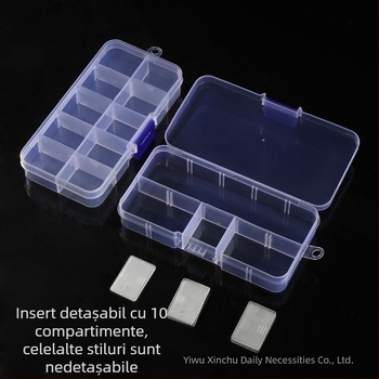 Cutie de depozitare din plastic PP transparent, cu buton de clasificare cu 10 grile fixe, cu mărgele, pentru echipamente de pescuit, armură, cutie detașabilă de finisare