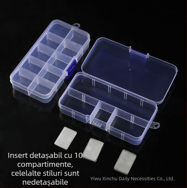 Cutie de depozitare din plastic PP transparent, cu buton de clasificare cu 10 grile fixe, cu mărgele, pentru echipamente de pescuit, armură, cutie detașabilă de finisare