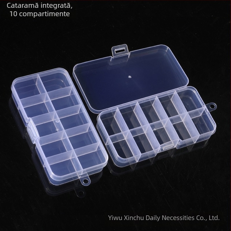 Cutie de depozitare din plastic PP transparent, cu buton de clasificare cu 10 grile fixe, cu mărgele, pentru echipamente de pescuit, armură, cutie detașabilă de finisare