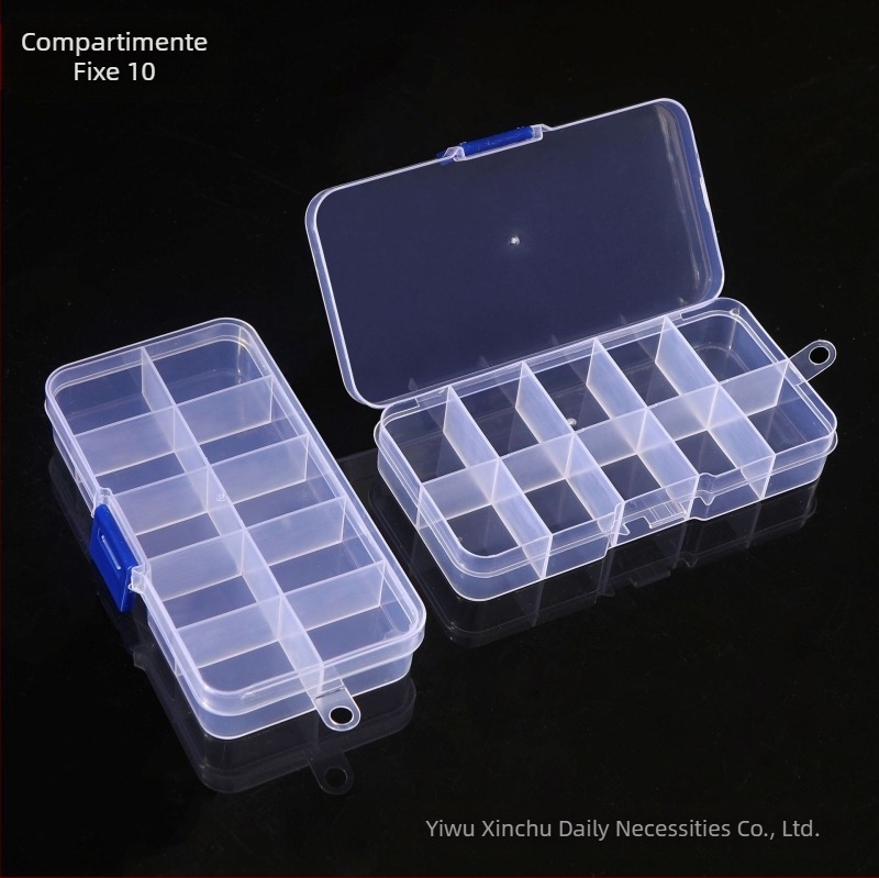 Cutie de depozitare din plastic PP transparent, cu buton de clasificare cu 10 grile fixe, cu mărgele, pentru echipamente de pescuit, armură, cutie detașabilă de finisare