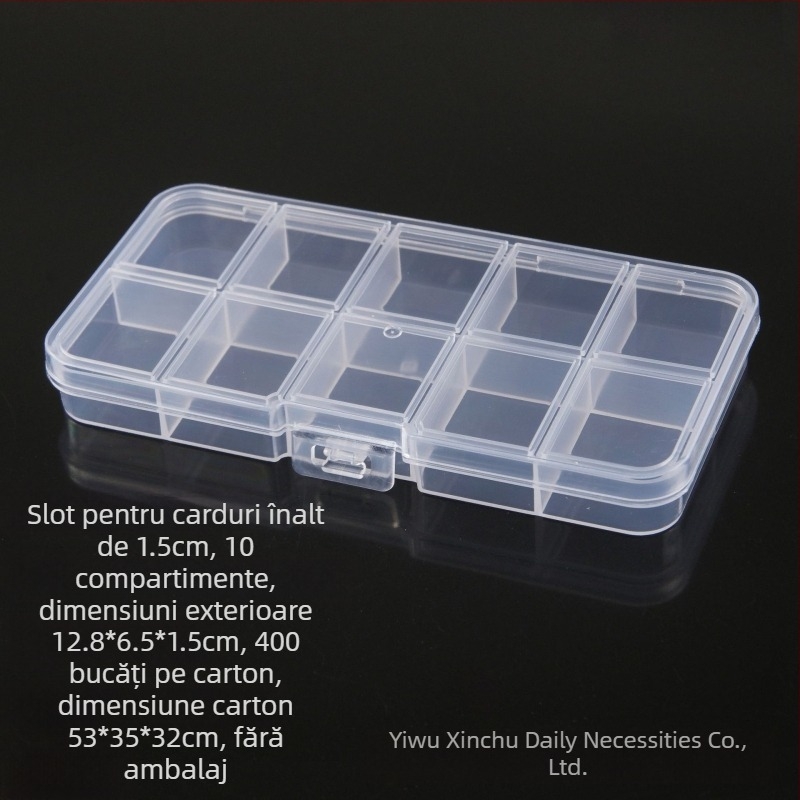 Cutie de depozitare din plastic PP transparent, cu buton de clasificare cu 10 grile fixe, cu mărgele, pentru echipamente de pescuit, armură, cutie detașabilă de finisare
