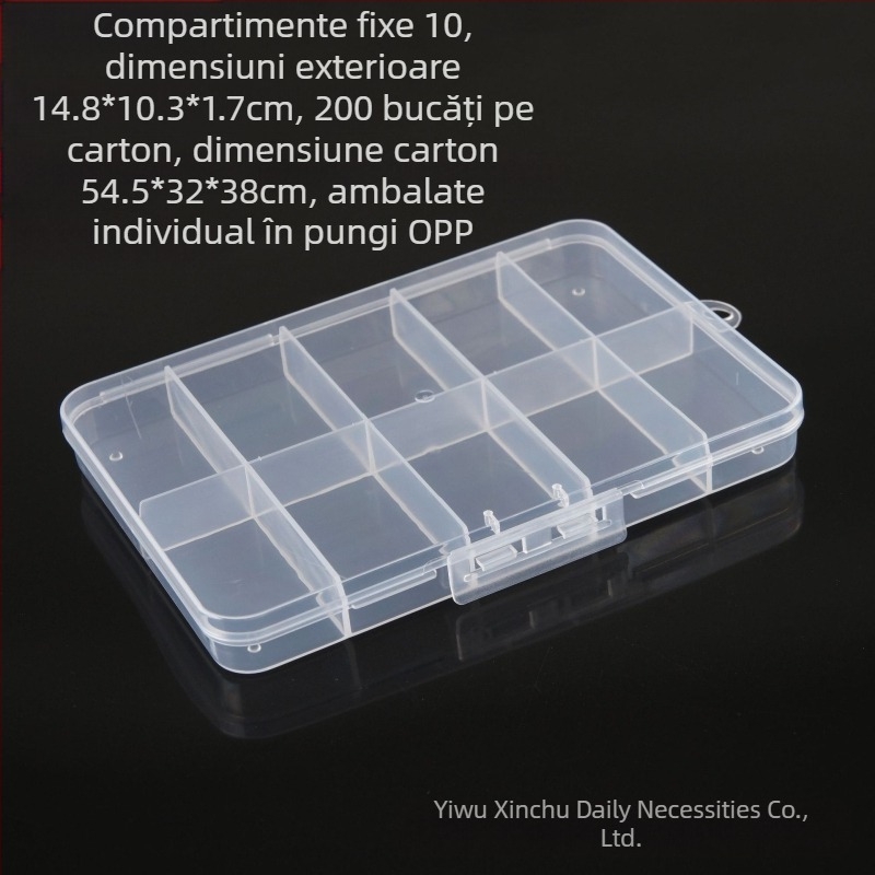 Cutie de depozitare din plastic PP transparent, cu buton de clasificare cu 10 grile fixe, cu mărgele, pentru echipamente de pescuit, armură, cutie detașabilă de finisare