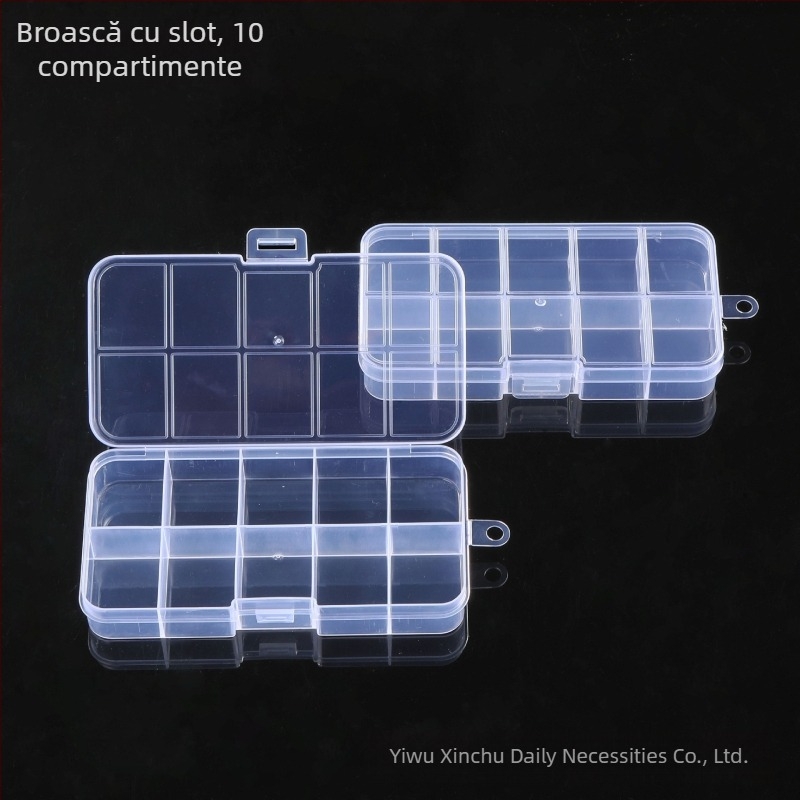 Cutie de depozitare din plastic PP transparent, cu buton de clasificare cu 10 grile fixe, cu mărgele, pentru echipamente de pescuit, armură, cutie detașabilă de finisare
