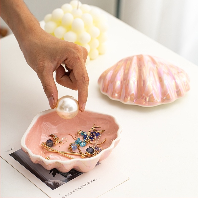 Cutie de bijuterii din ceramică roz, direct din fabrică, cu glazură de perle, cutie de depozitare a bijuteriilor, comodă, cadouri creative pentru casă