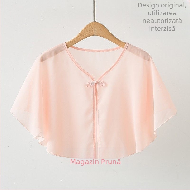 Cardigan din șifon cu mânecă bubble, cu protecție solară, pentru femei, de vară, cu mânecă scurtă, ușor, cardigan, șal mic, cu fustă slip, bluză exterioară scurtă