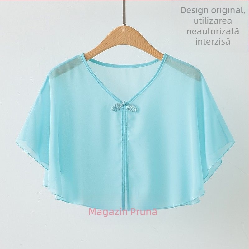 Cardigan din șifon cu mânecă bubble, cu protecție solară, pentru femei, de vară, cu mânecă scurtă, ușor, cardigan, șal mic, cu fustă slip, bluză exterioară scurtă