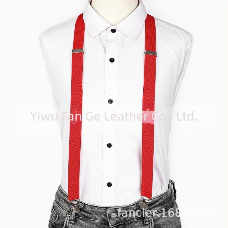 Bretele elastice casual la modă transfrontalieră, cu trei cleme, culoare uni, lungime reglabilă, unisex, păr drept din fabrică