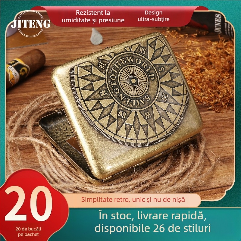 Toc de țigară automată portabilă cu flip-up față-verso pentru 20 de țigări, din bronz, în stoc, en-gros din fabrică