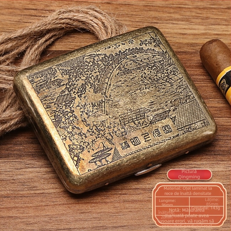 Toc de țigară automată portabilă cu flip-up față-verso pentru 20 de țigări, din bronz, în stoc, en-gros din fabrică