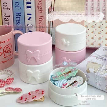 Cutie de depozitare rotundă cu capac autocolant pentru ponei, drăguț, cu fundă de lapte, culoare solidă, portabilă, rezistentă la praf, cutie de depozitare
