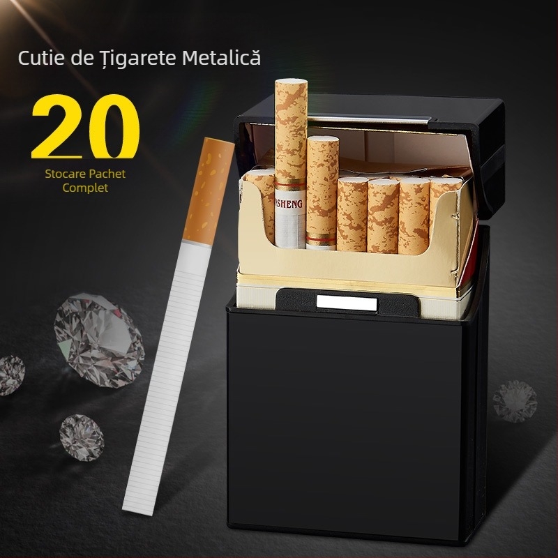 Toc de țigară personalizat la modă, pachet de 20, toc de țigară automat din plastic și aluminiu, pentru bărbați, cu fum grosier și lumină, toc de țigară creativ