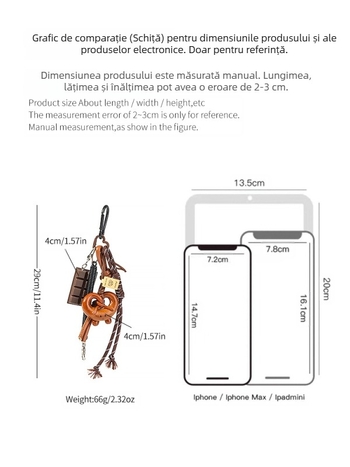 Breloc decorativ Maillard Brown, stil coreean, cu covrig cu ciocolată, nod alcalin, lanț Miu, stil, pâine alcalină, pandantiv