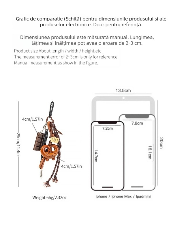 Breloc decorativ Maillard Brown, stil coreean, cu covrig cu ciocolată, nod alcalin, lanț Miu, stil, pâine alcalină, pandantiv