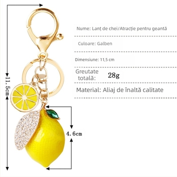 Nou creativ aliaj stras simulare fructe lămâie masina breloc geantă pandantiv cuplu breloc cadou