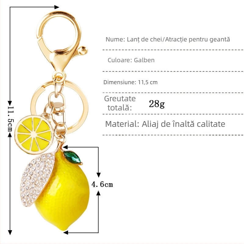 Nou creativ aliaj stras simulare fructe lămâie masina breloc geantă pandantiv cuplu breloc cadou