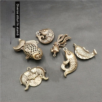 Breloc din alamă koi, mobil, cheie aurie, pandantiv auto, cupru pur, koi feng shui, en-gros