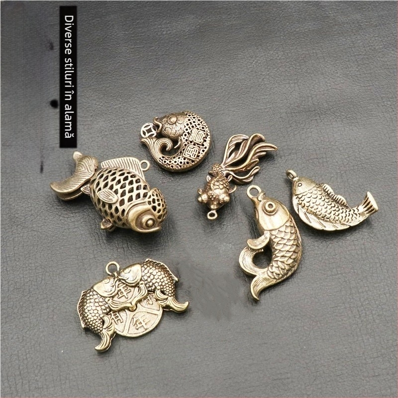 Breloc din alamă koi, mobil, cheie aurie, pandantiv auto, cupru pur, koi feng shui, en-gros