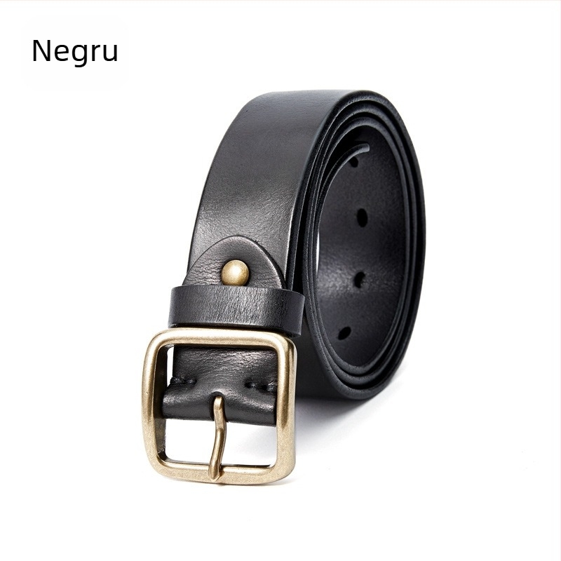 Curea retro din piele naturală pentru bărbați, cataramă cu știft gros, unisex, pentru femei, curea casual la modă, primul strat din piele de vacă, lucrată manual, pentru femei