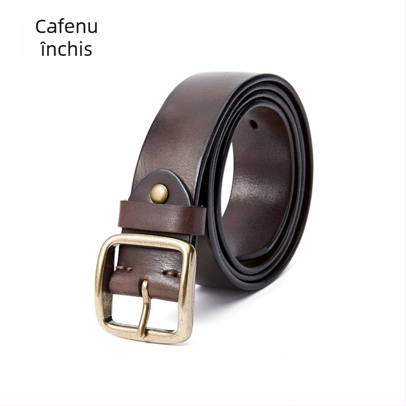 Curea retro din piele naturală pentru bărbați, cataramă cu știft gros, unisex, pentru femei, curea casual la modă, primul strat din piele de vacă, lucrată manual, pentru femei
