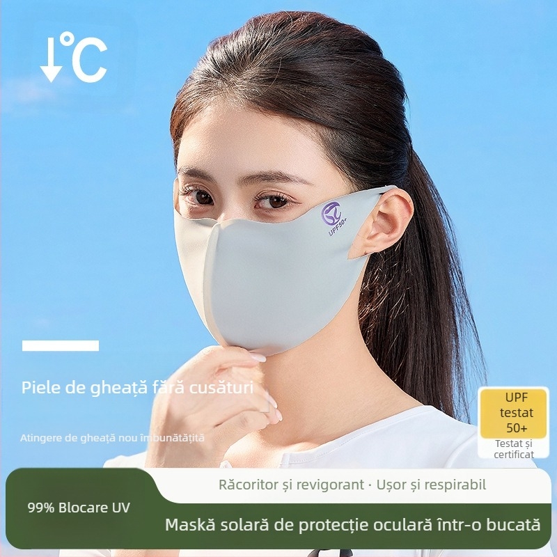 Mască de vară nouă 5D Ice Silk cu protecție solară în culori solide, protecție UV tridimensională UPF50 + mască de protecție solară pentru întreaga față