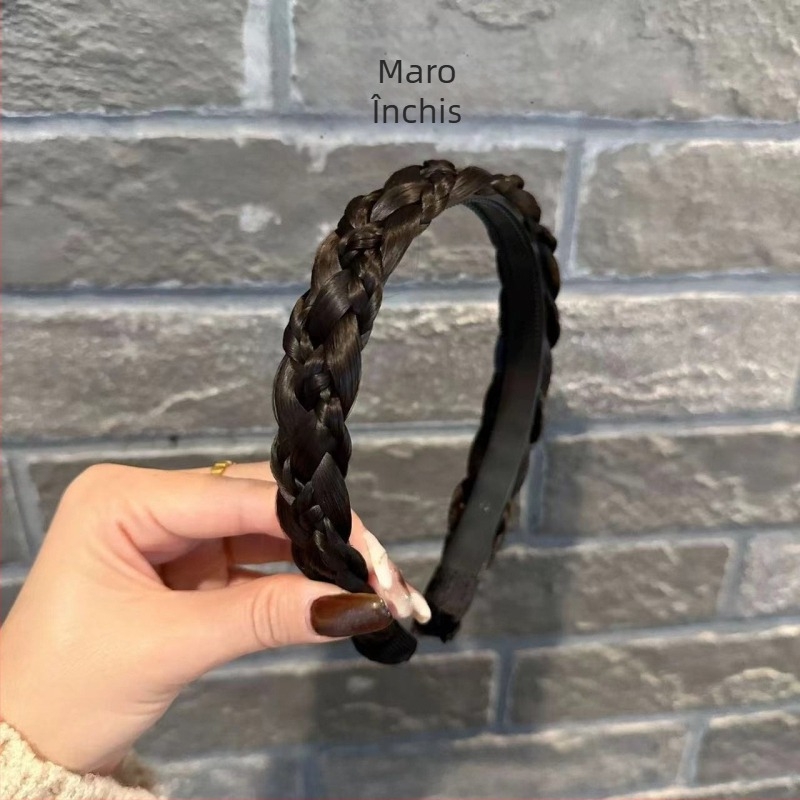 Perucă cu șapte fire împletită cu bandă de susținere, țesută manual, cu bandă de susținere împletită, simulare naturală, agrafă de păr cu vârf cranial înalt, accesorii de păr