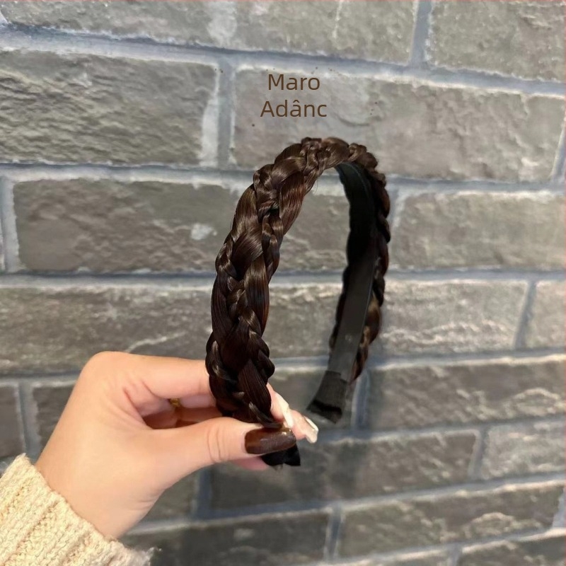 Perucă cu șapte fire împletită cu bandă de susținere, țesută manual, cu bandă de susținere împletită, simulare naturală, agrafă de păr cu vârf cranial înalt, accesorii de păr