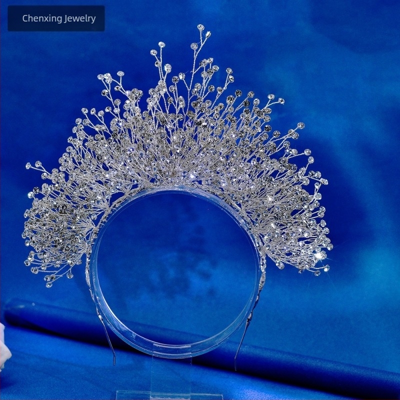 Star CX193 Rochie de mireasă europeană și americană, coroană mare, accesorii de păr pentru mireasă, accesorii de păr atmosferice, stras strălucitor criptat