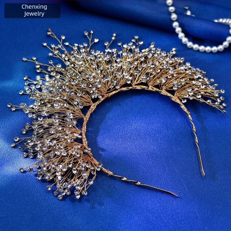 Star CX193 Rochie de mireasă europeană și americană, coroană mare, accesorii de păr pentru mireasă, accesorii de păr atmosferice, stras strălucitor criptat