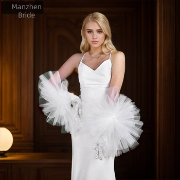 Mănuși albe pentru rochie de mireasă Manzhen, stil mireasă, care acoperă brațele, mănuși lungi din satin pentru coturi MM10