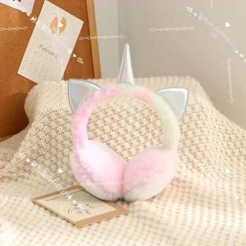 Căști urechi calde pentru copii, desene animate, toamnă și iarnă, curcubeu Macaron Unicorn, rezistente la frig, căști urechi retractabile, încălzire urechi