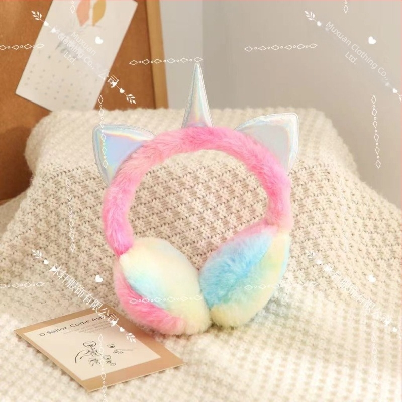 Căști urechi calde pentru copii, desene animate, toamnă și iarnă, curcubeu Macaron Unicorn, rezistente la frig, căști urechi retractabile, încălzire urechi