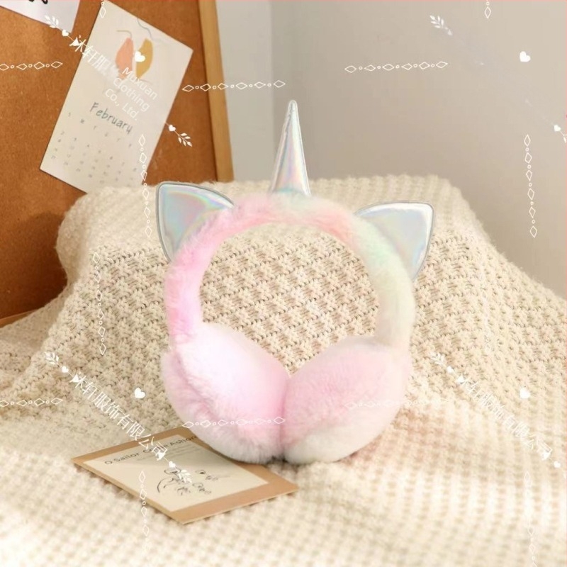 Căști urechi calde pentru copii, desene animate, toamnă și iarnă, curcubeu Macaron Unicorn, rezistente la frig, căști urechi retractabile, încălzire urechi