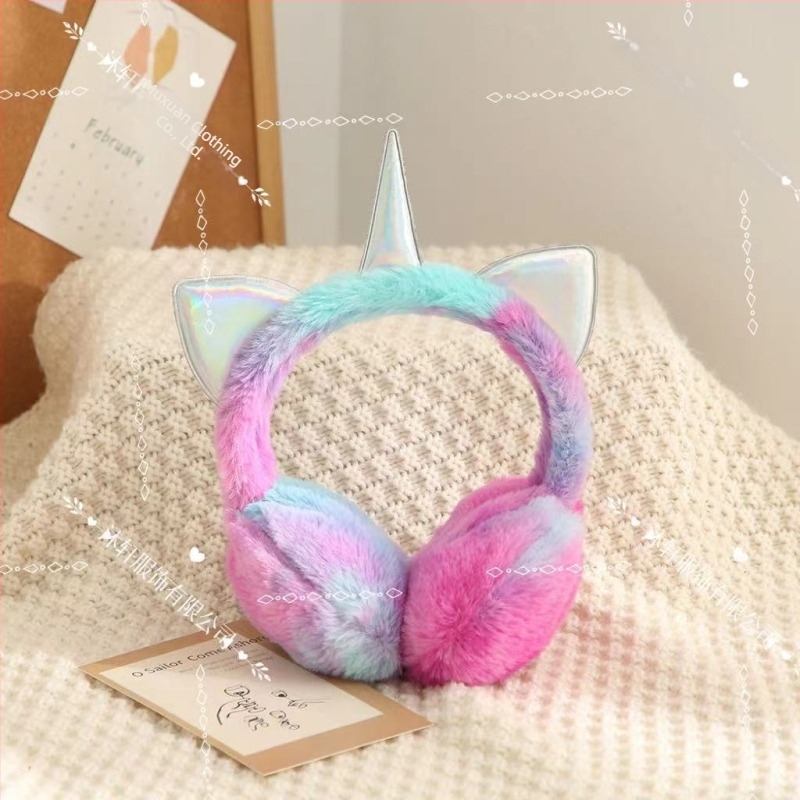 Căști urechi calde pentru copii, desene animate, toamnă și iarnă, curcubeu Macaron Unicorn, rezistente la frig, căști urechi retractabile, încălzire urechi