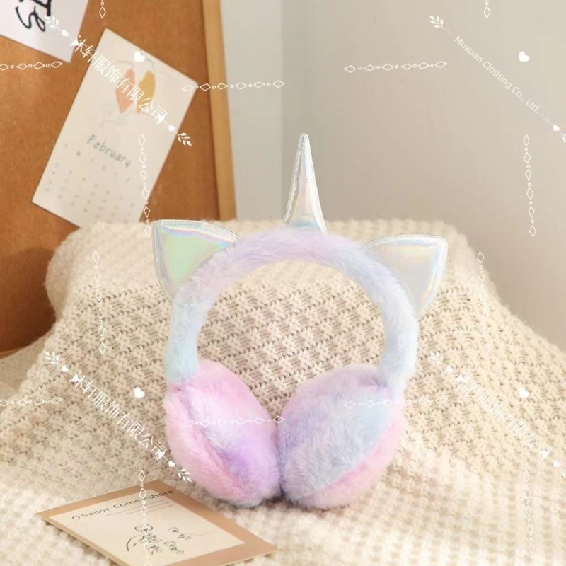 Căști urechi calde pentru copii, desene animate, toamnă și iarnă, curcubeu Macaron Unicorn, rezistente la frig, căști urechi retractabile, încălzire urechi