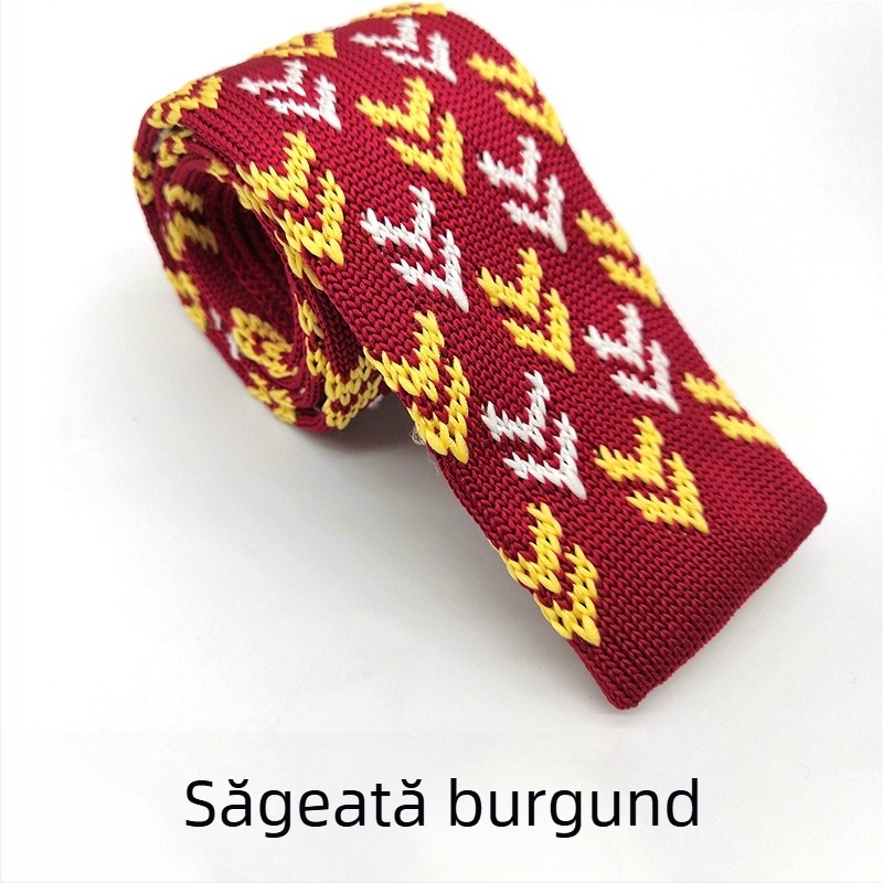 Cravată tricotată Spot supply, cravată formală retro din lână, cravată plată tricotată în culori solide, en-gros